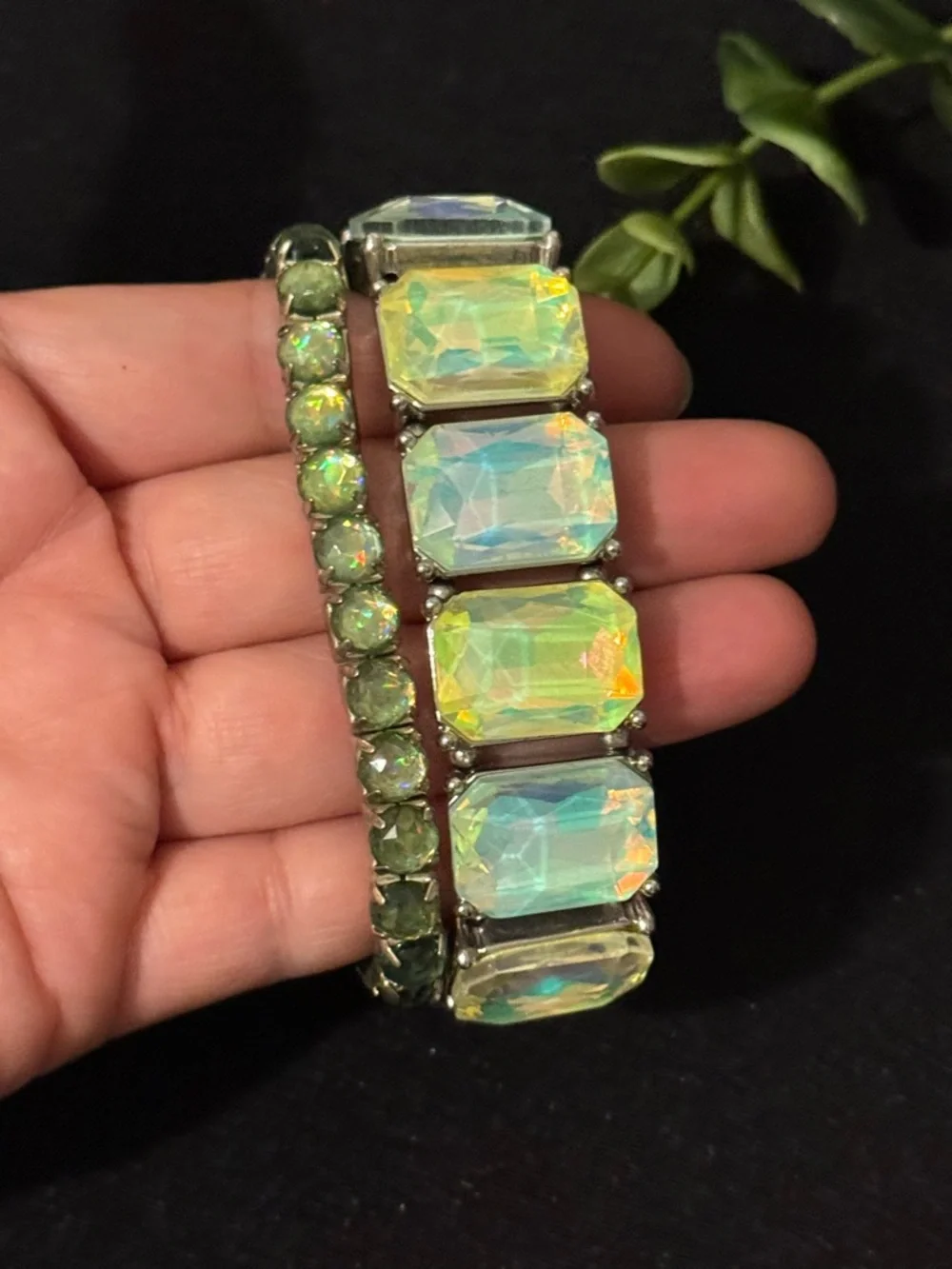 Designer-Inspired Lime Green Crystal Stretch Bracelet Set (E5)‎